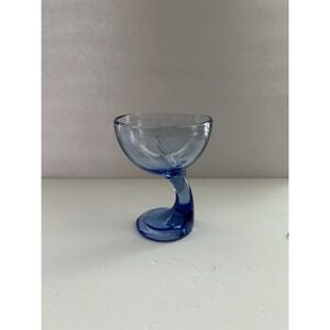 Vintage Finland Cobalt Blue Art Glass Pedestal Bowl Curved Stem 5" MCM